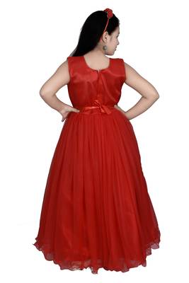 Red plain net kids-girl-gowns 4