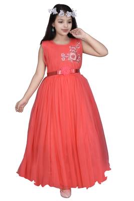 Orange plain net kids-girl-gowns 1