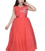 Orange plain net kids-girl-gowns