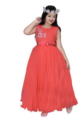 Orange plain net kids-girl-gowns 2