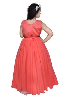 Orange plain net kids-girl-gowns 4