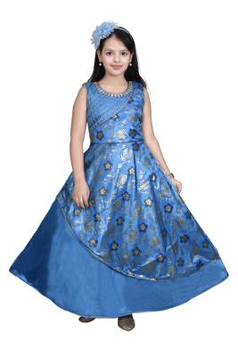 Blue embroidered silk kids-frocks 1