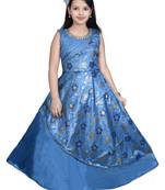 Blue embroidered silk kids-frocks