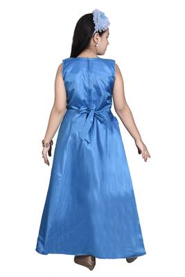 Blue embroidered silk kids-frocks 4