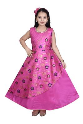 Pink embroidered silk kids-frocks 1