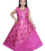 Pink embroidered silk kids-frocks