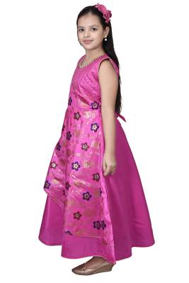 Pink embroidered silk kids-frocks 2