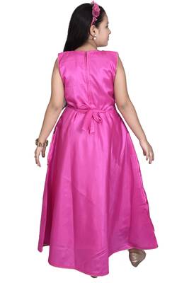 Pink embroidered silk kids-frocks 4