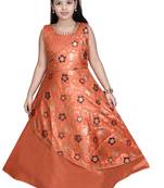 Orange embroidered silk kids-frocks