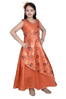 Orange embroidered silk kids-frocks 2