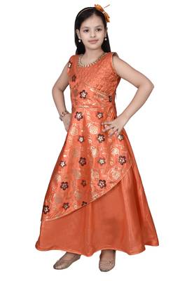Orange embroidered silk kids-frocks 3