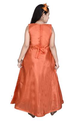 Orange embroidered silk kids-frocks 4