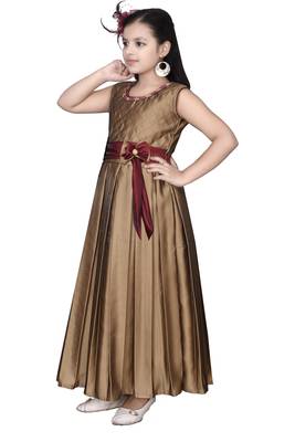 Gold embroidered silk kids-girl-gowns 3