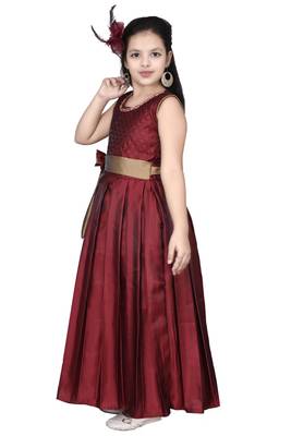 Maroon embroidered silk kids-girl-gowns 2