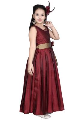 Maroon embroidered silk kids-girl-gowns 3