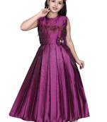 Purple embroidered silk kids-girl-gowns