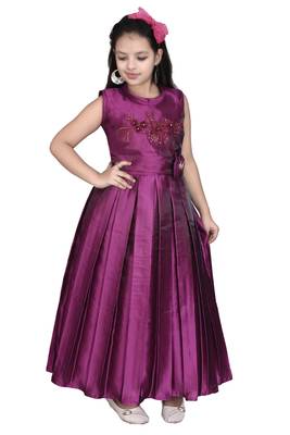 Purple embroidered silk kids-girl-gowns 2