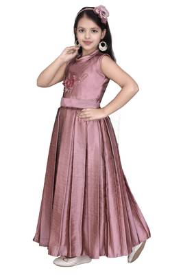 Copper embroidered silk kids-girl-gowns 3