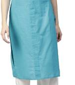 Blue plain cotton long-kurtis