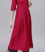 Maroon plain cotton long-kurtis