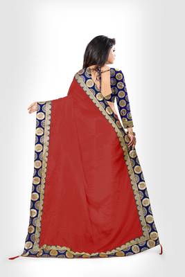 Maroon plain art silk saree with blouse 2