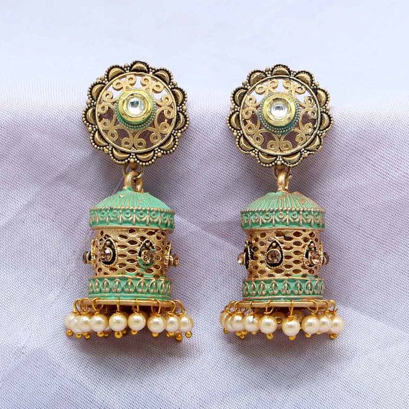 Green jhumkas designs Clearance