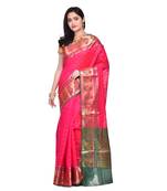 Rani pink hand woven banarasi saree with blouse