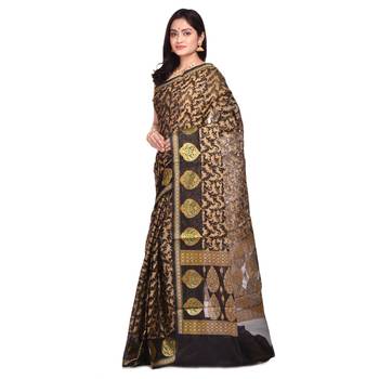 Blue hand woven banarasi saree with blouse 2