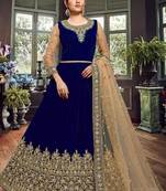 Blue Velvet Anarkali Salwar Kameez