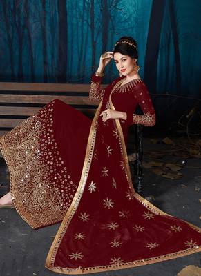 Maroon Georgette Anarkali Salwar Kameez 1