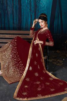 Maroon Georgette Anarkali Salwar Kameez