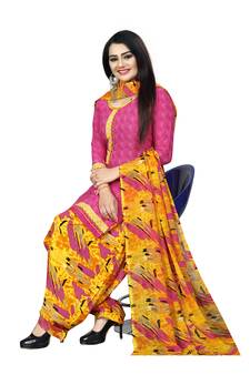 Pink Crepe Printed Unstitched Salwar Suit Dress Material