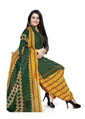 Kimisha Women's Green Crepe Printed Unstitched Salwar Suit Dress Material 1