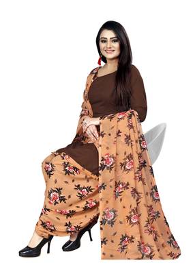 Women'S Brown Crepe Printed Unstitched Salwar Suit Dress Material 1