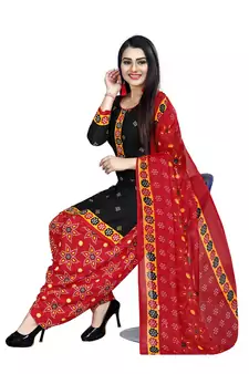 Kimisha Women's Black Crepe Printed Unstitched Salwar Suit Dress Material