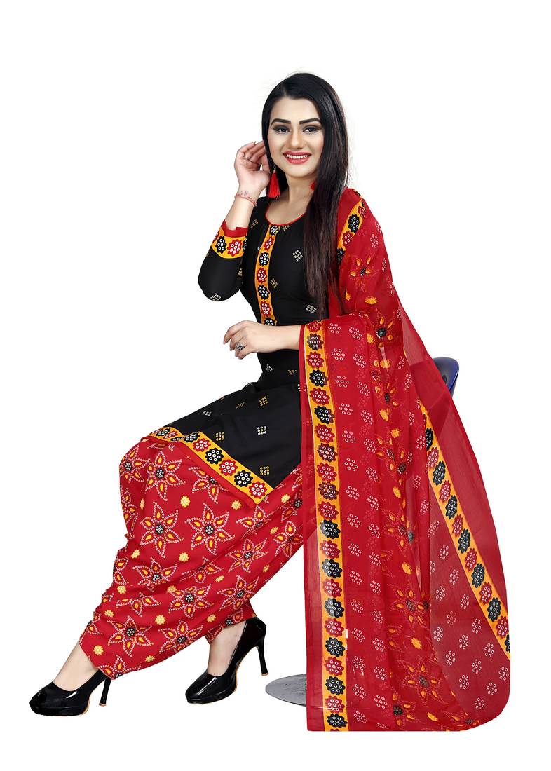 Kimisha Women's Black Crepe Printed Unstitched Salwar Suit Dress Material
