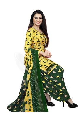 Kimisha Women's Yellow Crepe Printed Unstitched Salwar Suit Dress Material 1