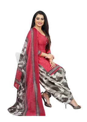 Kimisha Women's Carrot Pink Crepe Printed Unstitched Salwar Suit Dress Material 1