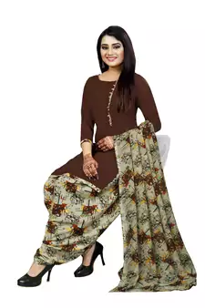 Kimisha Women's Brown Crepe Printed Unstitched Salwar Suit Dress Material