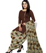 Kimisha Women's Brown Crepe Printed Unstitched Salwar Suit Dress Material