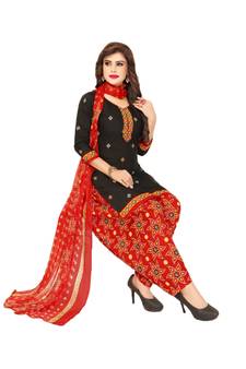 Kimisha Women's Black Crepe Printed Unstitched Salwar Suit Dress Material