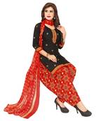 Kimisha Women's Black Crepe Printed Unstitched Salwar Suit Dress Material