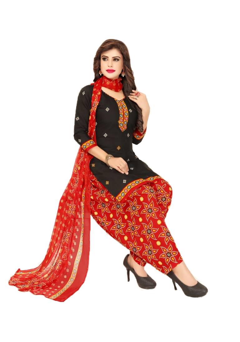 Kimisha Women's Black Crepe Printed Unstitched Salwar Suit Dress Material