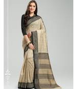 Beige Printed Bhagalpuri Silk saree with blouse with blouse