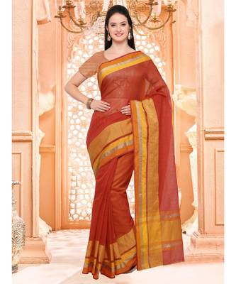 Orange Plain linen saree with blouse with blouse 1