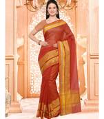 Orange Plain linen saree with blouse with blouse