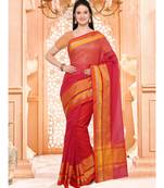 Pink Plain linen saree with blouse with blouse