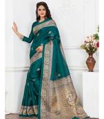 green printed cotton saree with blouse with blouse
