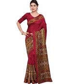 Maroon Printed Bhagalpuri Silk saree with blouse with blouse