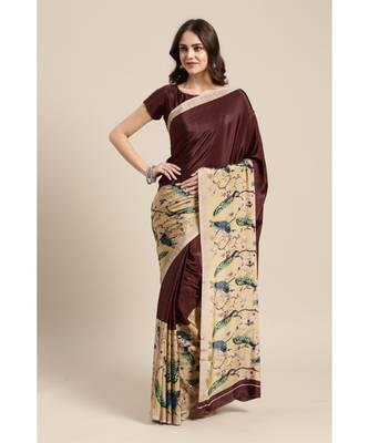 Brown plain Crepe saree with blouse with blouse 1